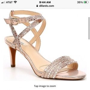 Dillards Alex Marie Parlyn Glitter Rose gold Rhinestone Ankle Strap Heel Sandals